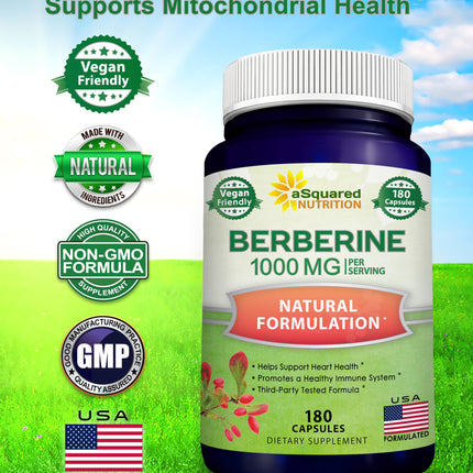 aSquared Nutrition Pure Berberine 1000mg – 180 Veggie Capsules | Max Strength HCl