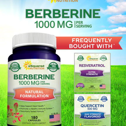 aSquared Nutrition Pure Berberine 1000mg – 180 Veggie Capsules | Max Strength HCl
