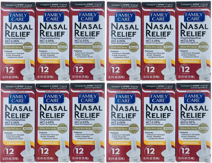 ASSURED Nasal Relief Spray – 12 Pack, 12-Hour Pump Mist, Oxymetazoline HCl, 0.5 fl oz