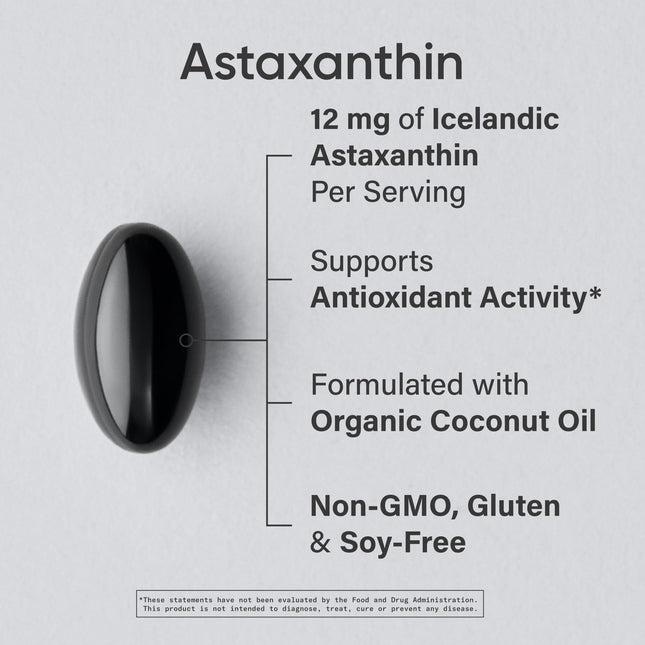 Sports Research Triple Strength Astaxanthin 12mg with Organic Coconut Oil - 60 Softgels
