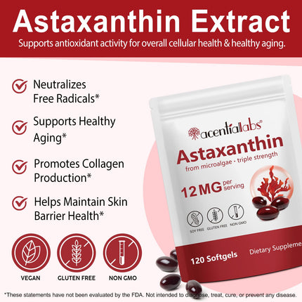 DLOMFVFQ 2 Pack Astaxanthin 12mg Softgels | Premium Antioxidant Support for Eyes, Skin, and Circulation