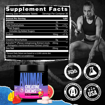 Animal Creatine Chews – 5g Creatine Monohydrate, AstraGin, Fruit Punch