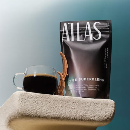 Atlas+ Coffee Superblend – Premium Mushroom Coffee with Collagen, Probiotics, D3 & B12 | 28 Servings