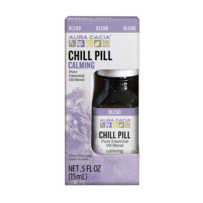 Aura Cacia Chill Pill Essential Oil Blend – 0.5 oz (Lavender, Peppermint, Orange, Basil, Chamomile & Patchouli)