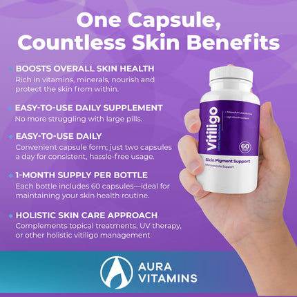 Aura Vitamins Vitiligo Capsules 60 Count | Support Skin Pigmentation & Reduce White Spots