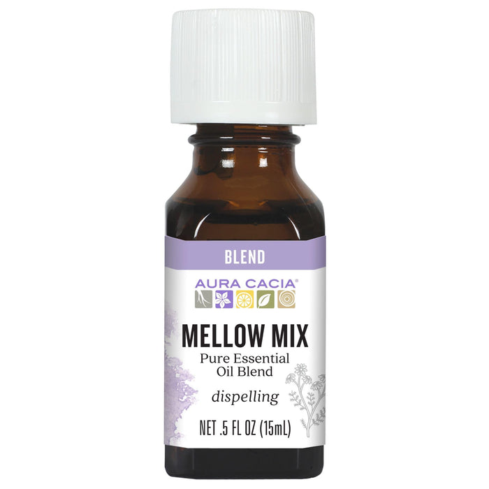 Aura Cacia Mellow Mix Essential Oil Blend — Calming Lavender, Chamomile & Neroli for Diffusion & Topical Use | 0.5 Fl Oz