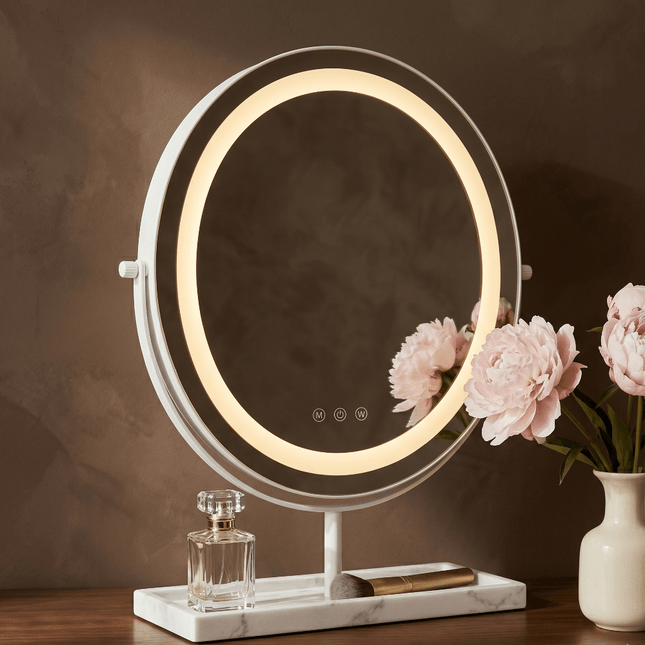 Aurelia LED Vanity Mirror White & Marble Effect Base