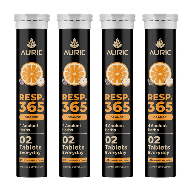 Auric Resp 365 Supplement 80 Tablets | Natural Lung Cleanse & Detox with NAC, Pushkarmool, Piper Longum & Licorice Extract