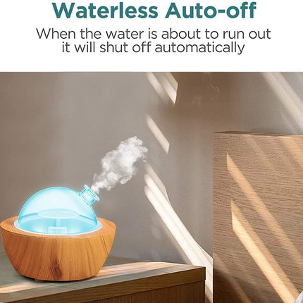 280ml Glass Essential Oil Diffuser – Wood Grain Base | Auto Shut-Off | 7-Color LED Lights