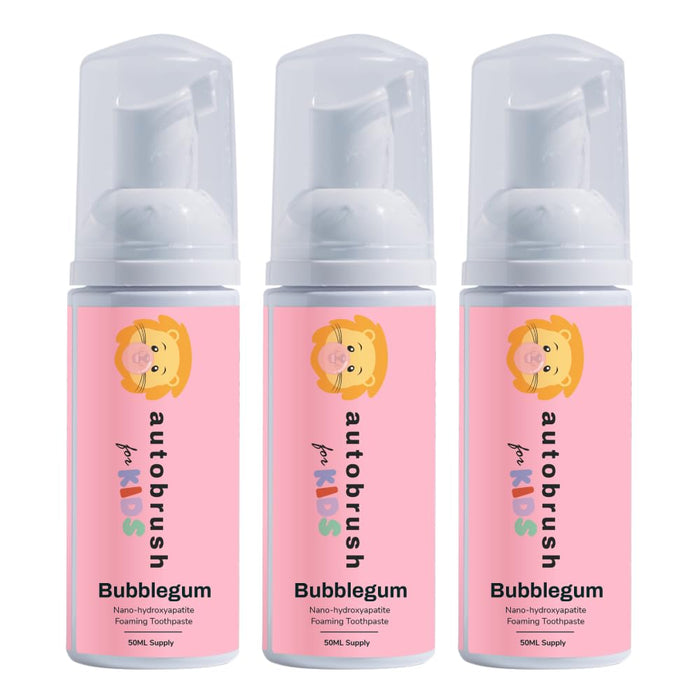 autobrush Fluoride-Free Foaming Toothpaste for Kids - Bubblegum Flavor | Pack of 3