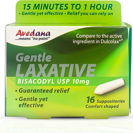 AVEDANA Bisacodyl Suppositories 10 mg USP | Fast, Gentle Constipation Relief (16 Count)