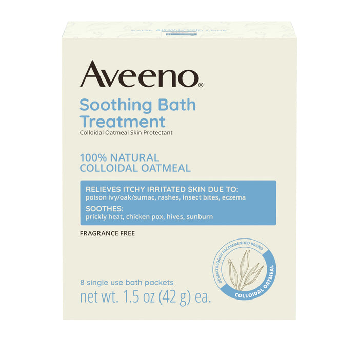 Aveeno Fragrance-Free Soothing Bath Treatment & Soak — 8 Single-Use Oatmeal Bath Packets for Itchy, Irritated Skin