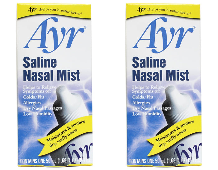 AYR Saline Nasal Mist, 1.69 Fl Oz (Pack of 2) – Isotonic Nasal Hydration for All Ages