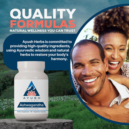 Ayush Herbs Ashwagandha Capsules - 500 mg, 120 Veg Caplets for Stress & Focus