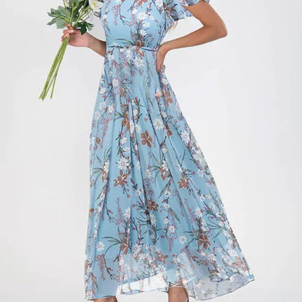 Flowers Print Short Sleeve Dress Summer Fashion Ruffle Beach Dresses Women's Clothing