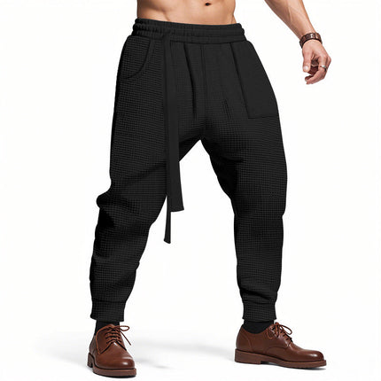 Men's Casual Pants Solid Waffle Male Hip Hop Streetwear Track Pants Joggers Trousers Fashion Harajuku Men Pants