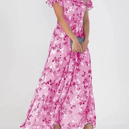 Flowers Print Short Sleeve Dress Summer Fashion Ruffle Beach Dresses Women's Clothing