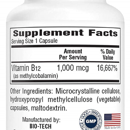 Vitamin B12 Methylcobalamin 1000 mcg – 100 Capsules