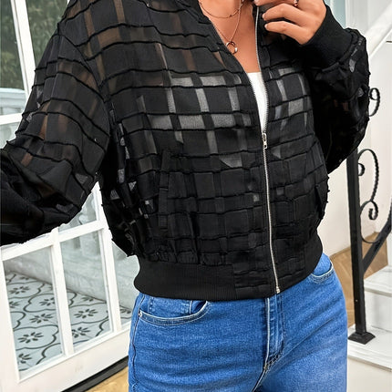Women's Semi-transparent Thread Zipper Casual Jacket