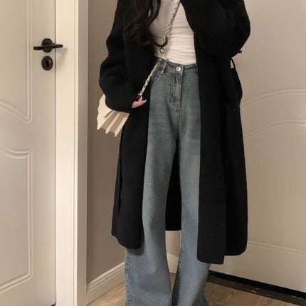 Women's Mid-length Knitted Cardigan V-neck Thickened Sweater Coat