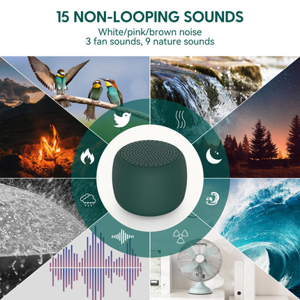 BABELIO White Noise Sound Machine – Pocket-Sized, 15 Non-Looping Sounds, Travel-Friendly, Green