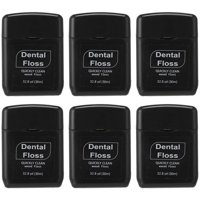 Baderke 6 Pack Waxed Dental Floss – 30m Each, Travel Size, Black