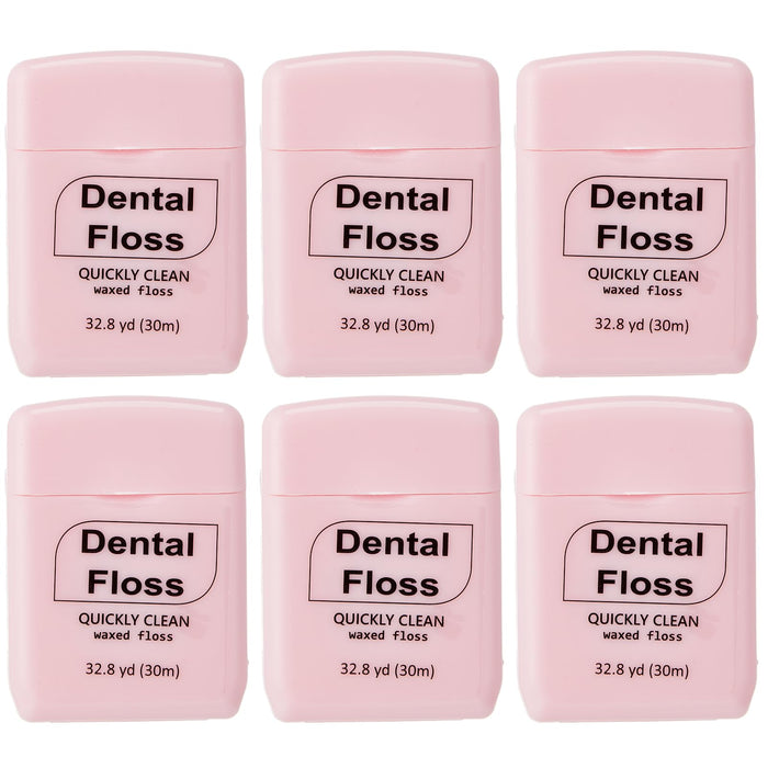 Baderke 6 Pack Mini Waxed Dental Floss – 30m Each, Travel Pack (Pink)