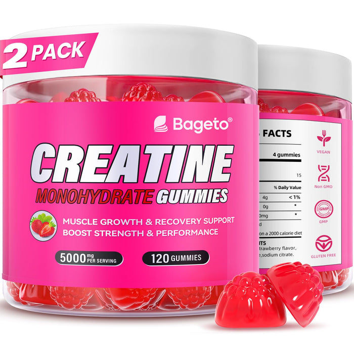 Bageto Creatine Monohydrate Gummies – 5000mg per Serving | Vegan, 0g Sugar, Strawberry 2