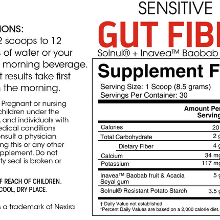 Silver Fern Sensitive Gut Fiber — 30 Scoops, 6 g Fiber per Serving