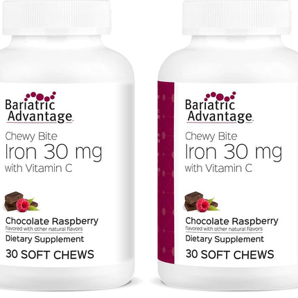 Bariatric Advantage Iron Chewy Bite Chocolate Raspberry Truffle (30 mg Iron, 60 mg Vitamin C) 30 Count (Pack of 2)