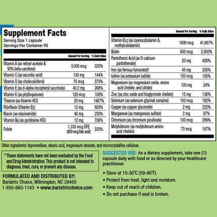 Bariatric Choice Once-Daily Multivitamin with 45 mg Iron | 90 Count | Bariatric Surgery Vitamins