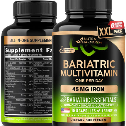 Bariatric Multivitamin with Iron – 21 Vitamins, 180 Capsules, USA Made