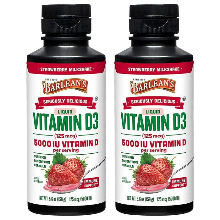 Barlean's Vitamin D3 Liquid 5000 IU – Pack of 2 (Strawberry Milkshake)
