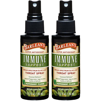 Barlean's Olive Leaf Complex Throat Spray (2 Pack) – Peppermint, Lemon & Sage, 1.5 oz