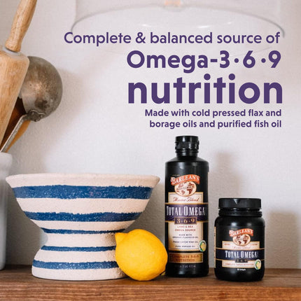 Barlean's Total Omega 3 6 9 Liquid – Lemon Flavor, 16 oz | 6,468 mg Omegas