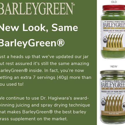 BARLEYGREEN Dr. Hagiwara's Original Premium with Kelp – Organic Barley Grass Juice Powder, 8.5 oz (240 g), 40 Servings