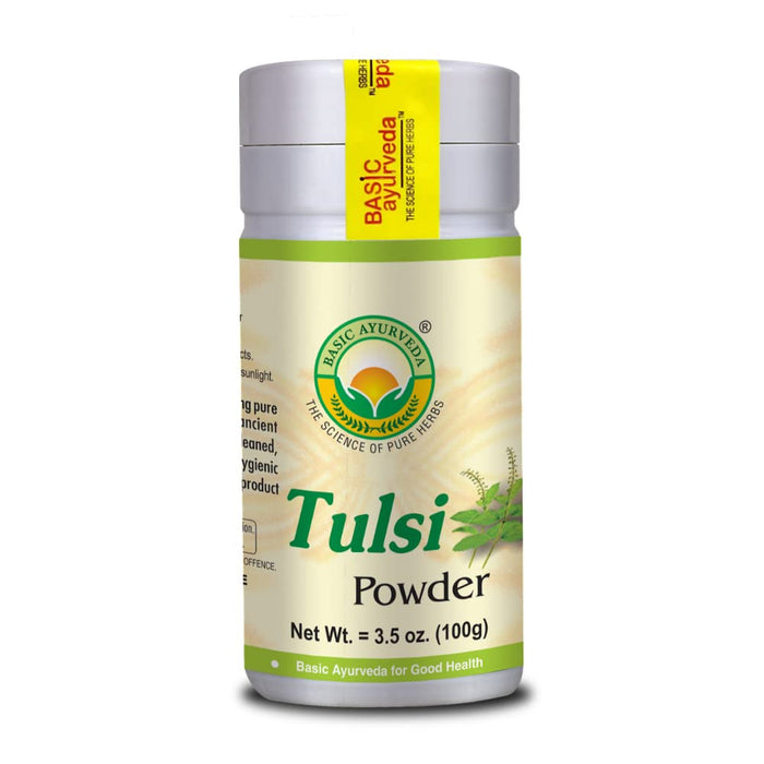 BASIC AYURVEDA Tulsi Powder – Pure Holy Basil Leaf Powder, 100g | Gluten-Free, Non-GMO