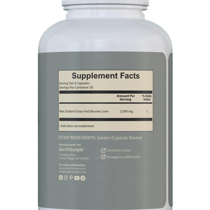 Zen Principle Beef Liver Supplement – Grass-Fed, Pasture-Raised, Desiccated Liver Capsules | No Hormones or GMO | 360 Capsules (2-Pack)