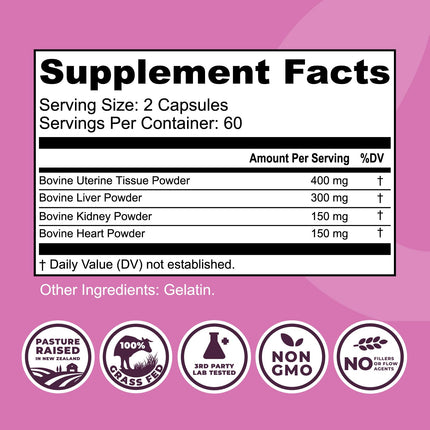 Beef Organ Supplement for Women - Grass-Fed NZ, 120 Capsules