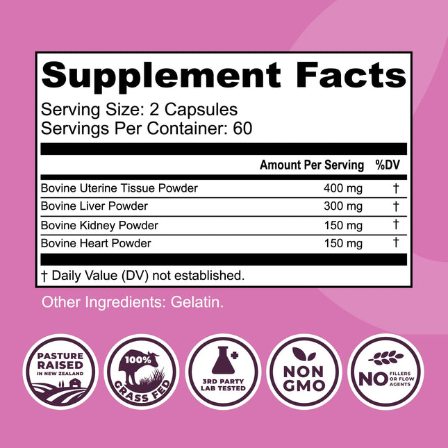 Beef Organ Supplement for Women - Grass-Fed NZ, 120 Capsules