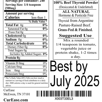 Beef Thyroid Powder – Grass-Fed & Finished Argentine (4.2 oz)