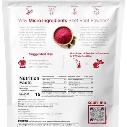 Micro Ingredients Organic Beet Root Powder – 4 Lbs, Cold-Pressed & Water-Soluble