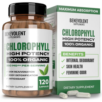 Benevolent Chlorophyll Capsules 350mg – 120 Caps | Natural, 20x Potency