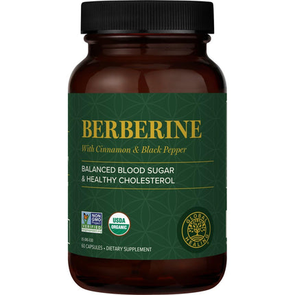 Global Healing Center Organic Berberine 1200mg with Cinnamon & Black Pepper – 60 Capsules
