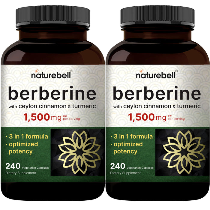 NatureBell Berberine 1500mg with Cinnamon & Turmeric – 2 Pack Veggie Capsules | 97% Pure Berberine HCl