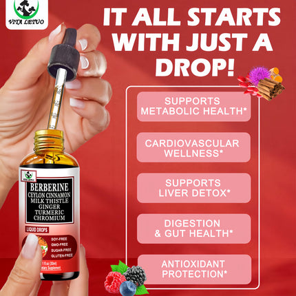 Berberine Drops - 6-in-1 High-Absorption Liquid Berberine (30 Servings)
