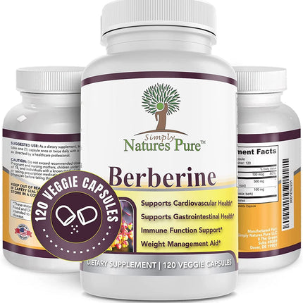 Simply Natures Pure Premium Berberine HCl 500mg - 120 Capsules - Cardiovascular GI Immune Support - Chromium Cinnamon (Pack of 3)