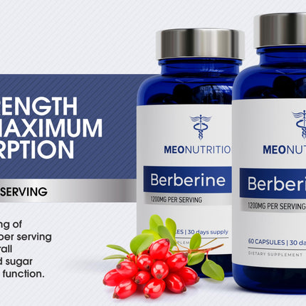 Meo Nutrition Berberine Supplement 1200mg HCI - 60 Capsules | Third-Party Lab Tested, Non-GMO, GMP Certified