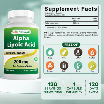 Best Naturals Alpha Lipoic Acid 200 mg – 120 Capsules (Pack of 3)