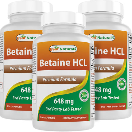 Best Naturals Betaine HCL 648 mg - 750 Capsules (3-Pack)
